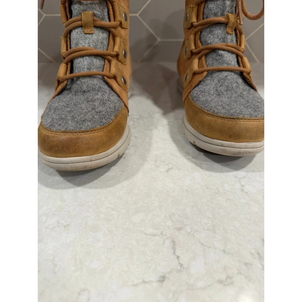 Sorel Explorer Joan Tan Grey Waterproof Winter Boots NL3423-224 Womens 8